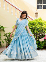 Thumbnail for Lehenga Mart Designer Indian Wedding Lehenga Choli-Sky Blue - Distacart