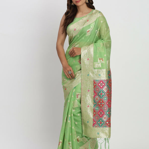 Astita Linen Cotton Light Green Saree