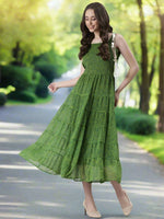 Thumbnail for Souchii Green Varlie Printed Tiered Dress – Flowy Fit & Flare