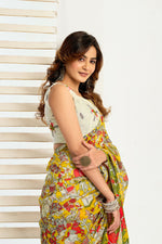 Thumbnail for Vastranavya Yellow Digital Printed Linen Ready To Wear Designer Saree with Unstitched Blouse - Distacart