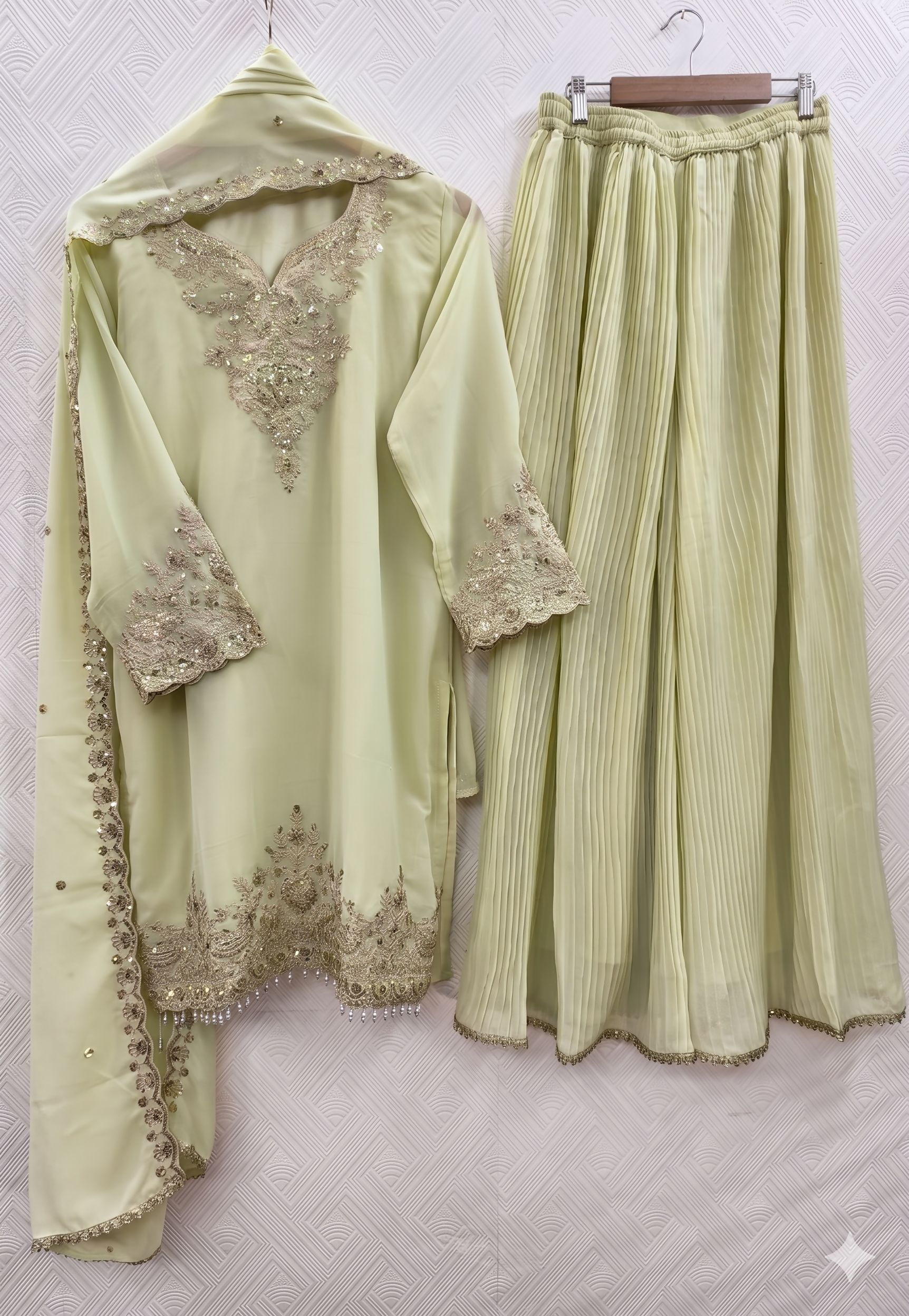 Teeya Creation Womens New Georgette Silk With Heavy Embroiedery With Sequence Work Kurta Set - Dista