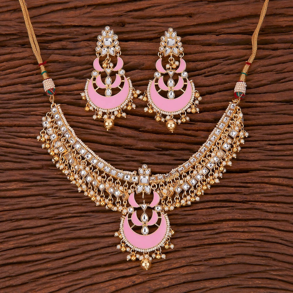 Joban Fashion Women Golden White Pink Necklace Set - Distacart