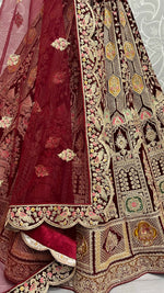 Thumbnail for Jyoti Fashion Women's Maroon Velvet Dori, Multi Thread Embroidered with Diamond Work Wedding Lehenga Choli - Distacart
