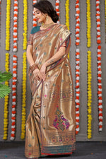 Thumbnail for Jyoti Fashion Women's Grey Paithani Silk Zari Woven Saree with Blouse - Distacart