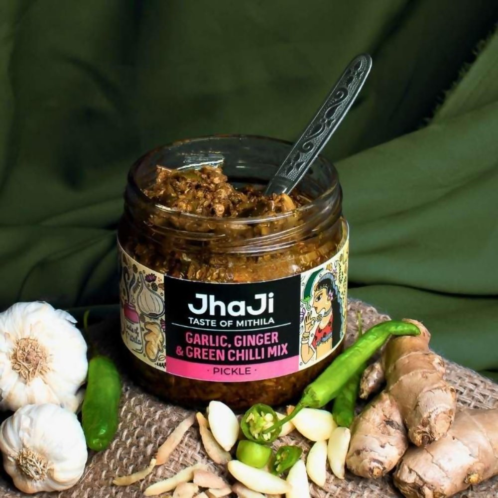 Jhaji Taste of Mithila Garlic, Ginger, Chilli Mix Pickle - Distacart