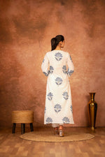 Thumbnail for Joban Fashion Blue Floral Hand Block Printed Cotton Kurta Pant Set - Distacart