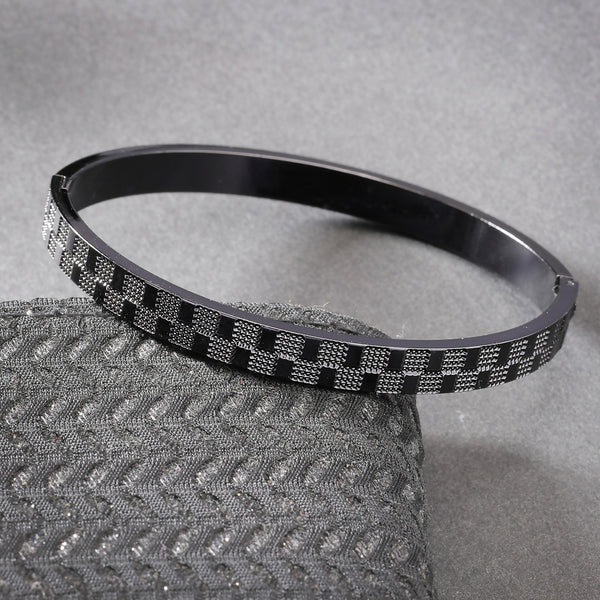 NVR Men's Black Rhodium-Plated Stainless Steel Kada Bracelet - Distacart