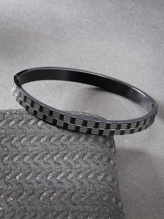 NVR Men's Black Rhodium-Plated Stainless Steel Kada Bracelet - Distacart
