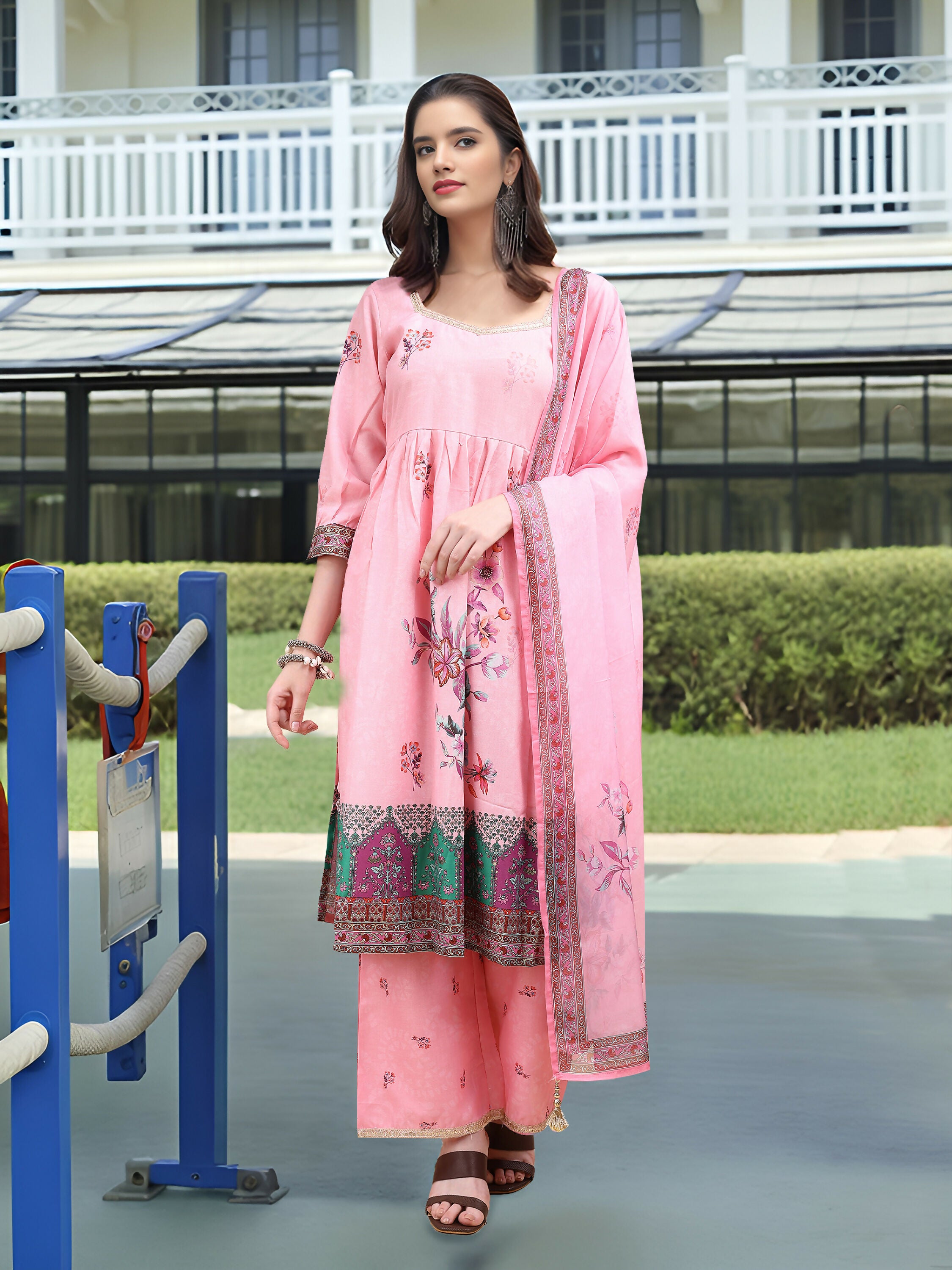 Joban Fashion Pink Position Digital Print With Position Foil Kurta Set