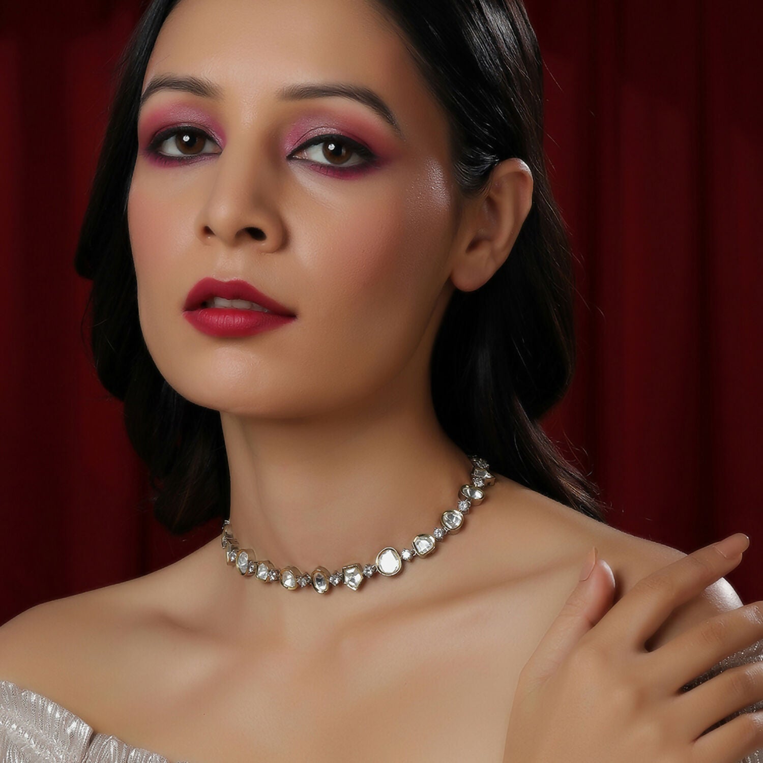 Kundan and Diamond Neckpiece (Silver) - Ruby Raang - Distacart