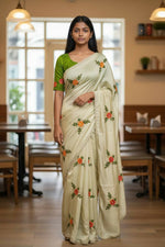 Thumbnail for Teeya Creation Cream Rangoli Silk Embroidery Work Party Wear Designer Saree - Distacart