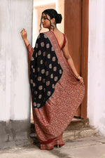 Thumbnail for Joban Fashion Black Crepe Chiffon Pure Handloom Banarasi Silk Saree