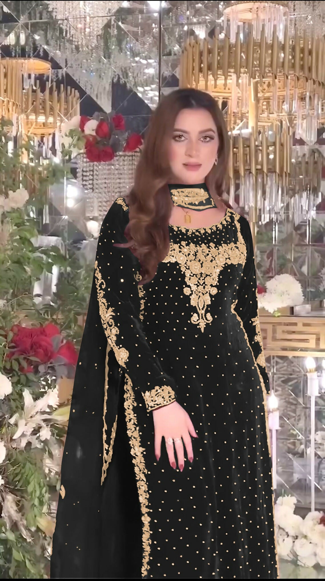 Joban Fashion Black Velvet Sequence Embroidery Work Kurta Set