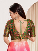 Thumbnail for Joban Fashion Bottle Green Mulberry Silk Padded Blouse With V Neck Elbow Sleeves - Distacart