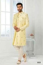 Thumbnail for Raivat Ethnic Art Silk Embroidery Work 3 Pcs Indo Jacket Set In Yellow Colour