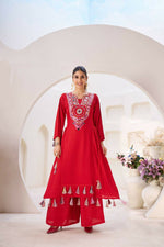 Thumbnail for The52 Women's Gorgeous Rayon Fabric Thread Work Straight Kurta Palazzo Set - Distacart