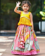 Thumbnail for Jyoti Fashion Classy Pink Chinon Silk Printed with Embroidered Kids Lehenga Choli Set - Distacart