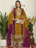 Thumbnail for Aastha Fashion Women's Mustard Chinon Chiffon Embroidered Designer Straight Suit Set - Distacart