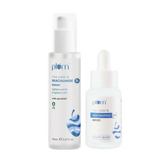 Plum 3% Niacinamide Alcohol-Free Toner and 10% Niacinamide Brightening Face Serum With Rice Water Combo - Distacart