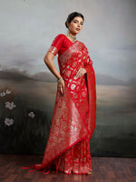 Thumbnail for Shree Shyam Fashion Red Silk Blend Saree - Distacart