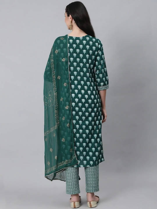 Anubhutee Green Ethnic Motifs Embroidered Thread Work Pure Cotton Kurta with Trousers & With Dupatta - Distacart