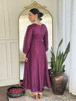 Thumbnail for The52 Purple Women's Gorgeous Embroidered Vichitra Silk Fabric Flared Kurta Pant with Dupatta Set - Distacart