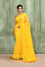 Thumbnail for Piyari Fashion Women's Yellow Embellished Cotton Blend Jamdani Saree - Distacart