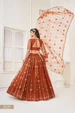 Thumbnail for Aastha Fashion Brown Butterfly Net Tone To Tone Thread Work And Mirror Work Embroidery Wedding Wear Lehenga Choli - Distacart
