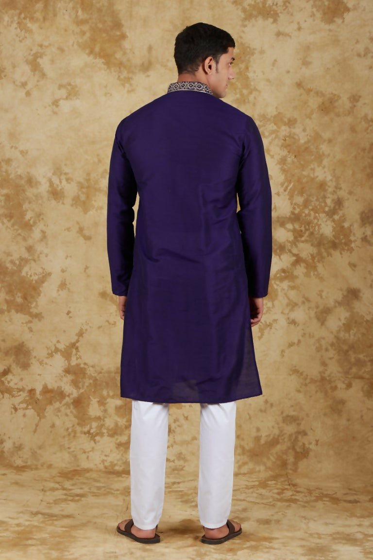 Bluesaanchi Men's Handloom Embroidered Space Blue Kurta Set - Distacart