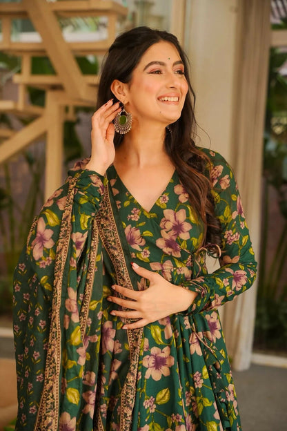 Aayaa Designer Cotton Silk Suit - Green - Dista