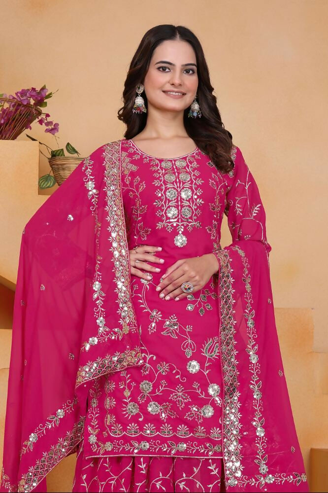 Lehenga Mart Designer Sharara Suit With Kurta, Sharara, Dupatta For Women-Rani Pink - Distacart