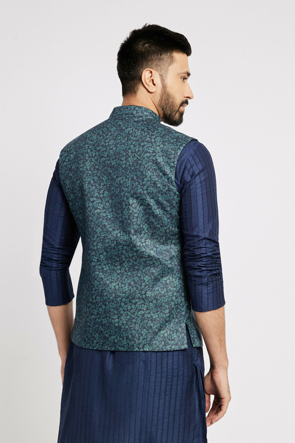 Ethnic India Navy Blue Bundi Men's Jacket Geometric Polyester - Distacart