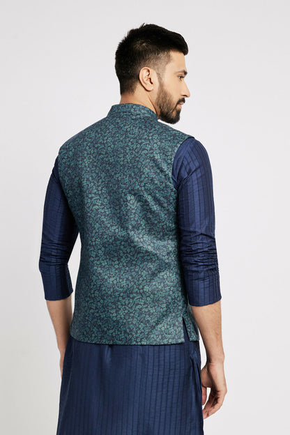 Ethnic India Navy Blue Bundi Men's Jacket Geometric Polyester - Distacart