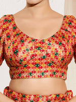 Thumbnail for Joban Fashion Red Jacquard Padded Blouse With Round Neck Elbow Sleeves - Distacart