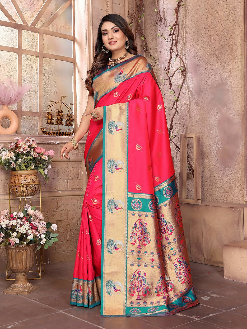 Joban Fashion Paithani Hot Pink Woven Soft Silk Saree
