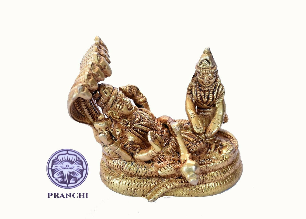 Pranchi Brass Idol Of Lord Vishnu Laxmi On Sheshnag - Distacart