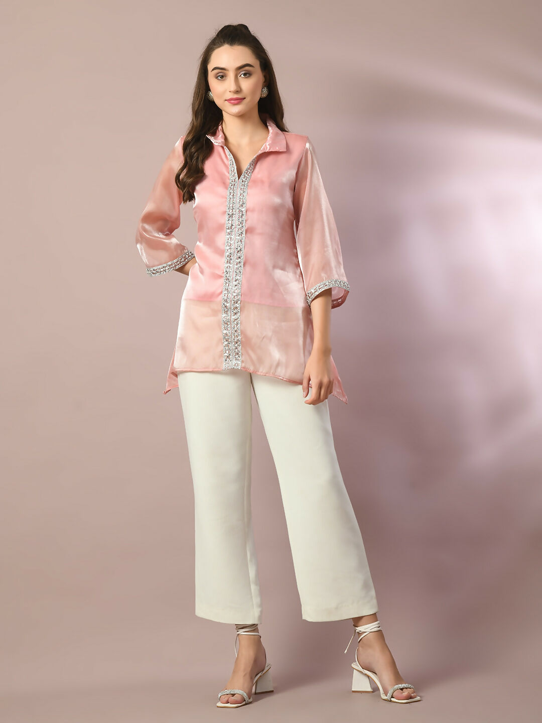 Myshka Women's Pink Solid Longline Party Tunic - Distacart