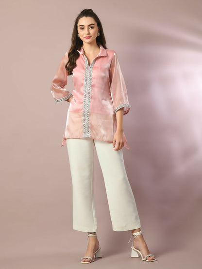 Myshka Women's Pink Solid Longline Party Tunic - Distacart