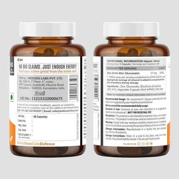 As-It-Is Nutrition Atom Zinc Gluconate Veg Capsules