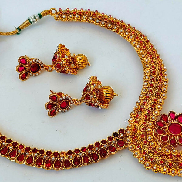Pink Kemp Necklace With Jhumkas - Distacart