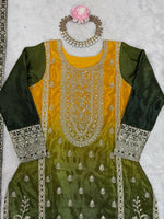 Thumbnail for The52 Women's Gorgeous Chinon silk Fabric Embroidery Work Straight Kurta Palazzo and Dupatta Set - Distacart