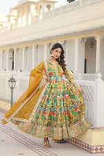 Thumbnail for Jyoti Fashion Women's Green Russian Silk Sequins Zari Embroideredy Anarkali Dress with Dupatta - Distacart