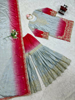 Thumbnail for The52 Women's Beautiful Chinon silk Fabric Embroidery Work Straight Kurta Palazzo and Dupatta Set - Distacart
