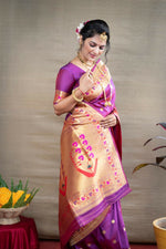 Thumbnail for Jyoti Fashion Women's Purple Paithani Silk Zari Woven Saree with Blouse - Distacart