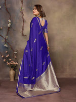 Thumbnail for Joban Fashion Indigo Blue Floral & Botanical Motifs Satin Silk Banarasi Silk Saree - Distacart