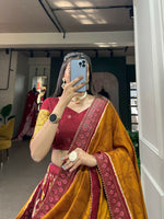 Thumbnail for Preksha Creation Tusser Silk With Patola Print With Foil Print Women Lehenga Choli - Brown - Distacart