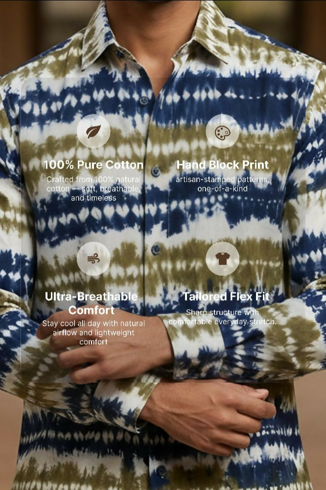 Grove — Olive Indigo Shibori Cotton Shirt by Hilo Design - Dista