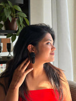 Thumbnail for Inhanns Handmade Crystal Water Fall Earrings - Short - Navy Blue - Distacart