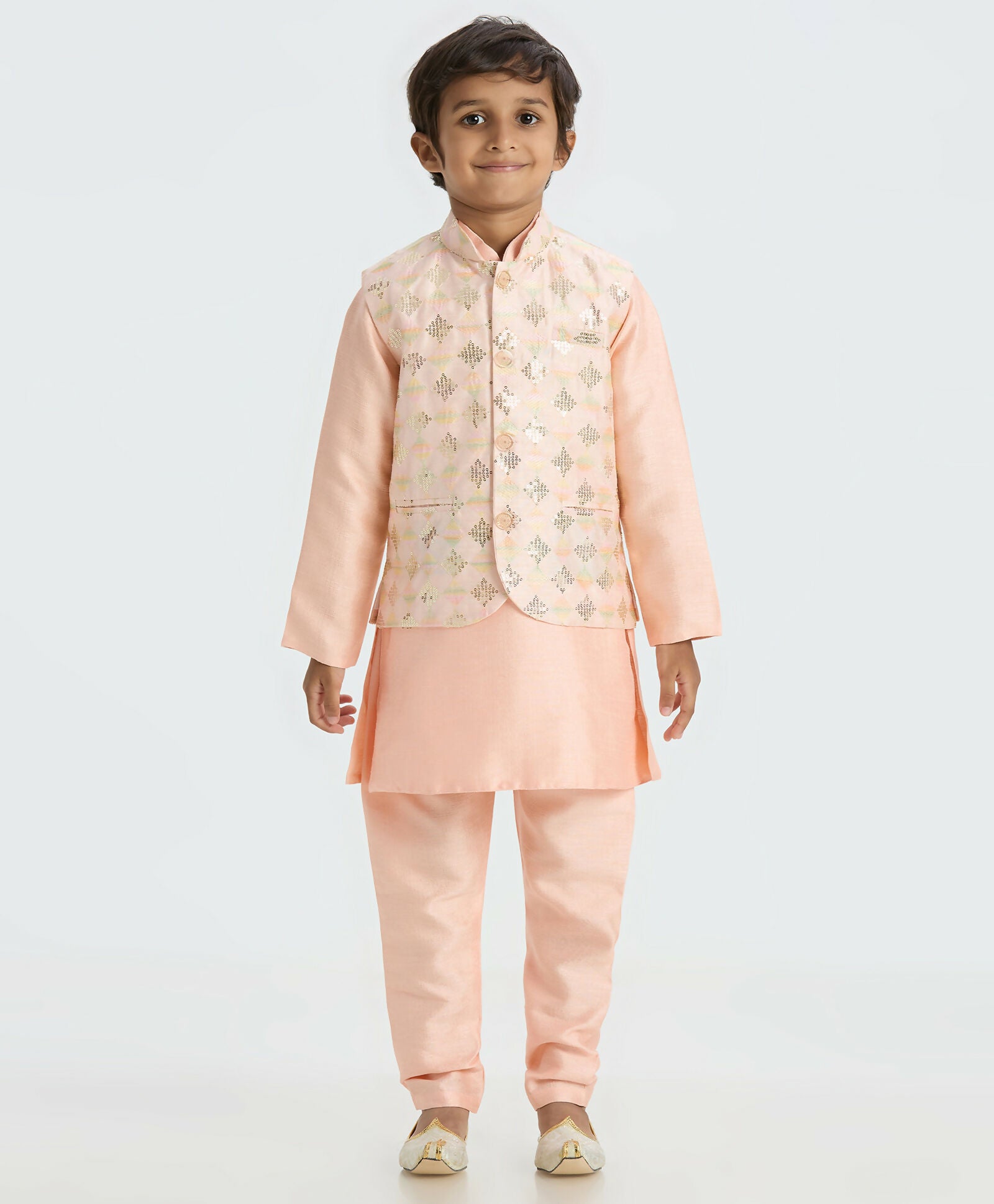 Joban Fashion Kids Island Traditional with a modern touch Nehru Jacket Full Sleeves Kurta, Pyjama Set - Peach - Distacart