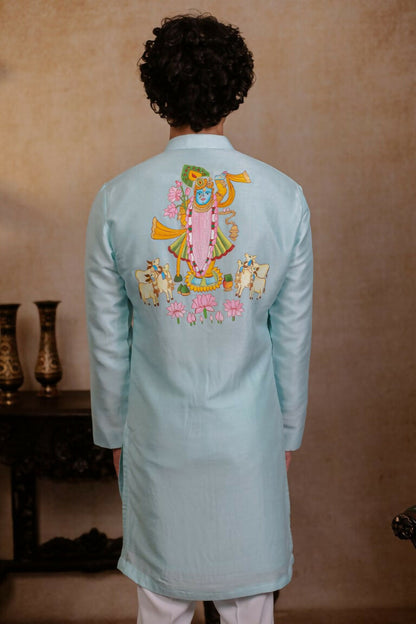 Falling Raw Silk Sea Green Vrindavan Lotus Kurta By Hilo Design - Distacart